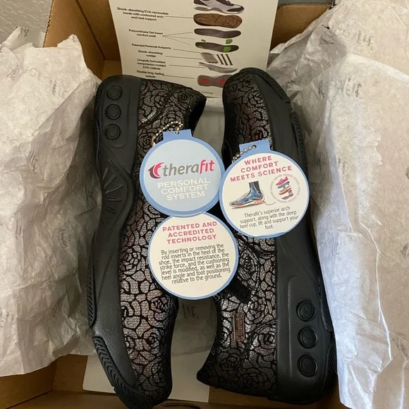 Therafit  Mary Jane’s  Black & Silver Size 6.5 - Picture 9 of 11